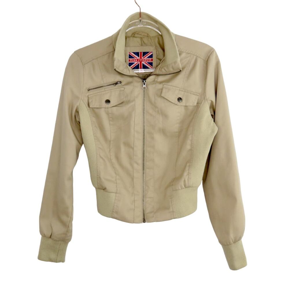 Y2k Vintage Miss London Tan Beige Bomber Jacket Utility Jacket Large